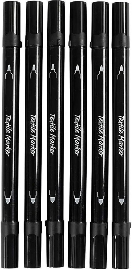 Creativ Company Textilmarker, Strichstärke 2,3 + 3,6 mm, schwarz, 6 Stück 1 Box