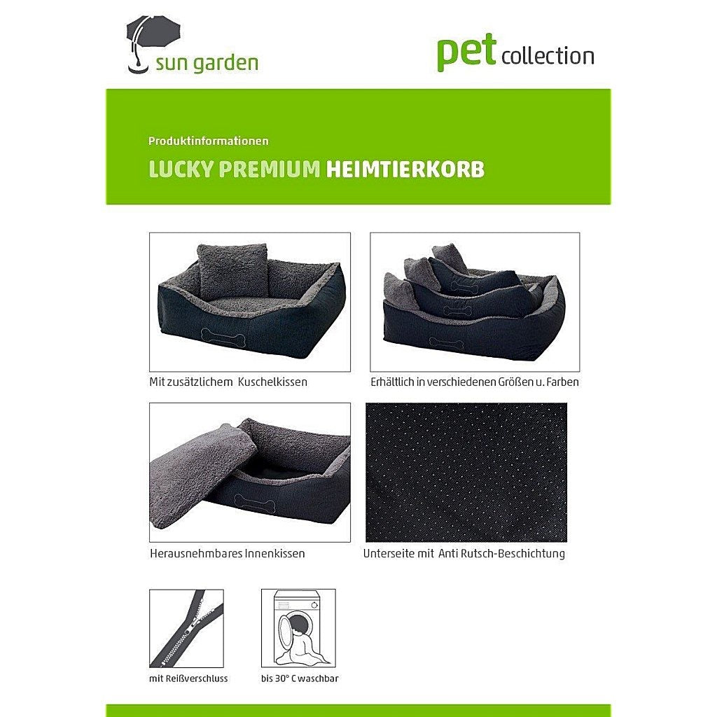 Sun Garden Luxus-Hundebett Lucky + Kissen 80x70x20cm grau