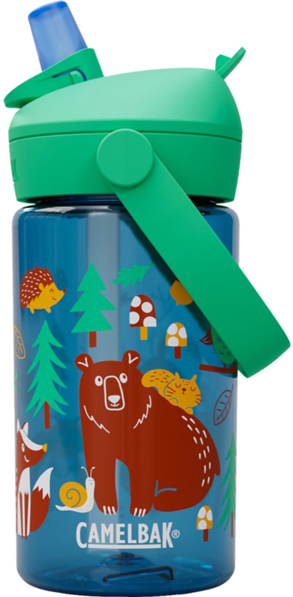Camelbak Thrive Flip Straw Trinkflasche Kinder – 400 ml – mit Strohhalm – Wasserflasche – Blau (freundlicher Wald)