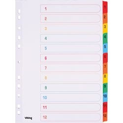 Tabbladen mylar 1-12 vk karton a4 190g m2 12-delig assorti