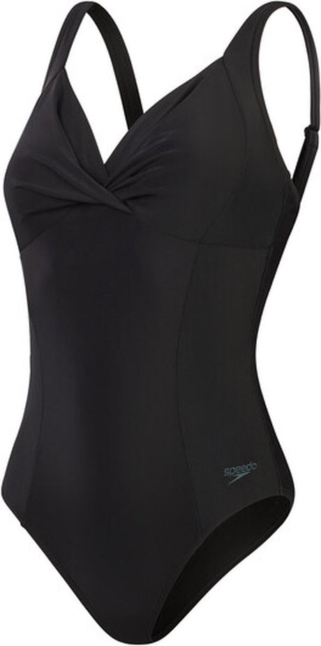 Speedo shaping cross knot 1 piece dames sportbadpak - corrigerend badpak dames - zwempak dames met uitneembare cups - sportbadpak dames met hartvormige halslijn en verstelbare bandjes - zwart - 40