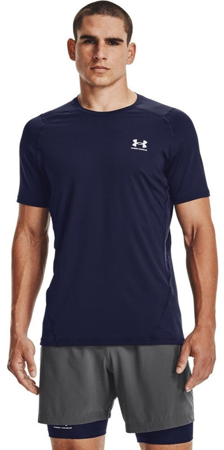 Under armour ua hg armour fitted ss-blu heren sportshirt - midnight navy - wit