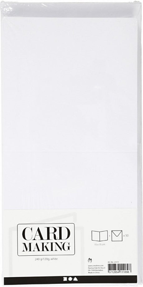 Creativ Firmenkarten und Umschläge, Kartengröße 15x15 cm, Umschlaggröße 16x16 cm, 120+240 gr, weiß, 50er Set 1 Box