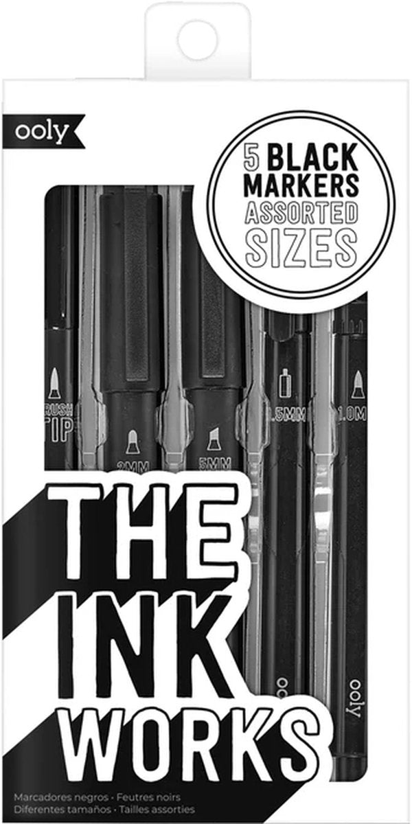 Ooly – The Ink Works – schwarze Tintenmarker mit 5 verschiedenen Spitzen
