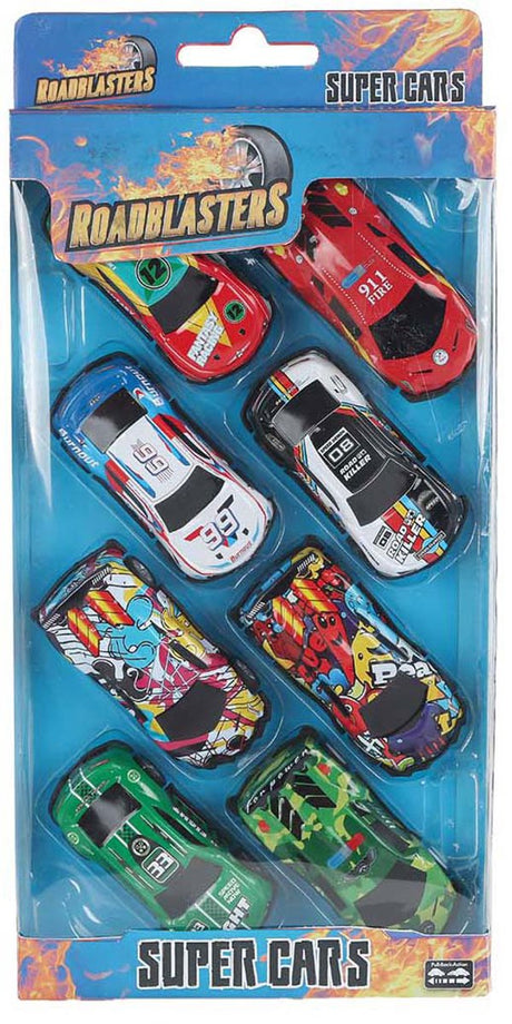 Van Manen Veenendaal BV Roadblasters Autos aus Druckguss, zurückziehbar, 7,5 cm, 8 Stück.