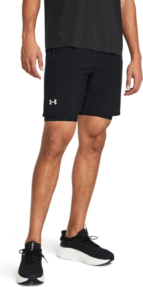 Under Armour UA Launch 7'' 2-in-1 Shorts-BLK Herren-Sporthose – Schwarz – Reflektierend