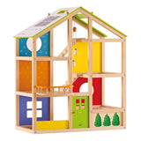 Hape 4-Jahreszeiten-Puppenhaus aus Holz mit Möbeln