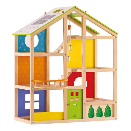 Hape 4-Jahreszeiten-Puppenhaus aus Holz mit Möbeln