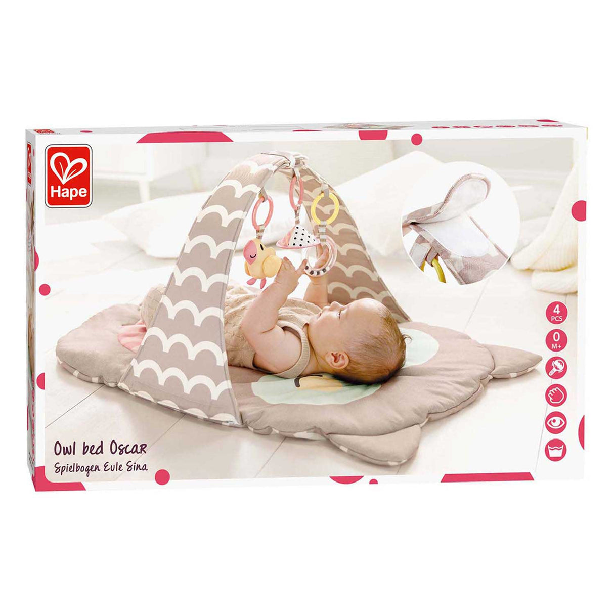 Hape Spielbogen Eule Sina – Babyspielgerät mit Rassel, Spiegel und Beißring, ab 0 Monaten