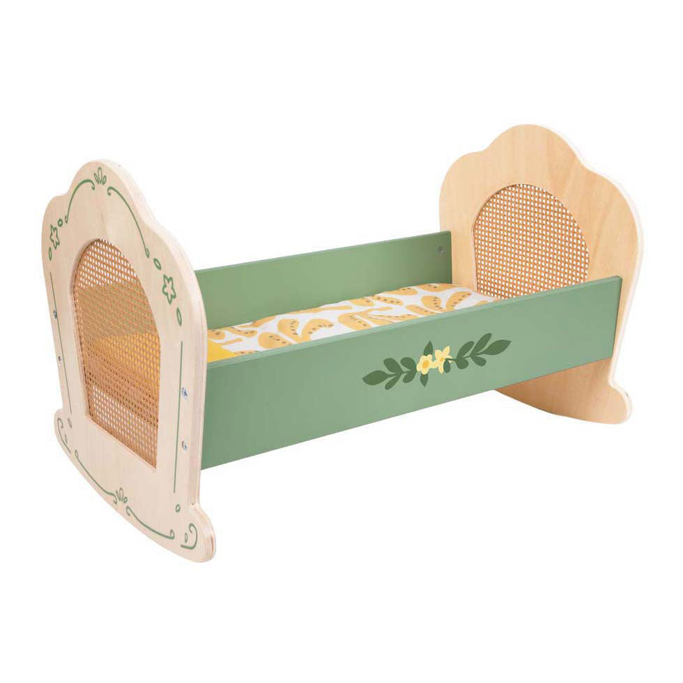 Classic world houten poppenwieg vintage bloemen fsc speelgoed.