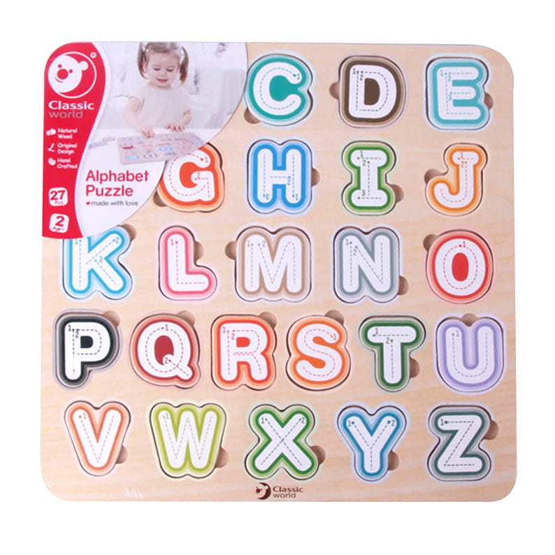 Klassisches Welt-Holzpuzzle-Alphabet, 27-teilig.