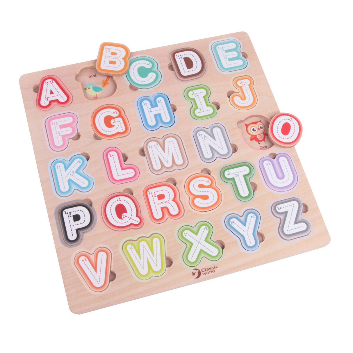 Klassisches Welt-Holzpuzzle-Alphabet, 27-teilig.