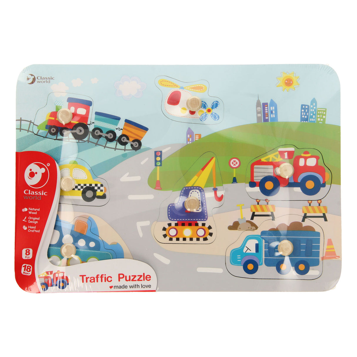 Klassisk World World Wooden Nick Puzzle Traffic, 8 ..