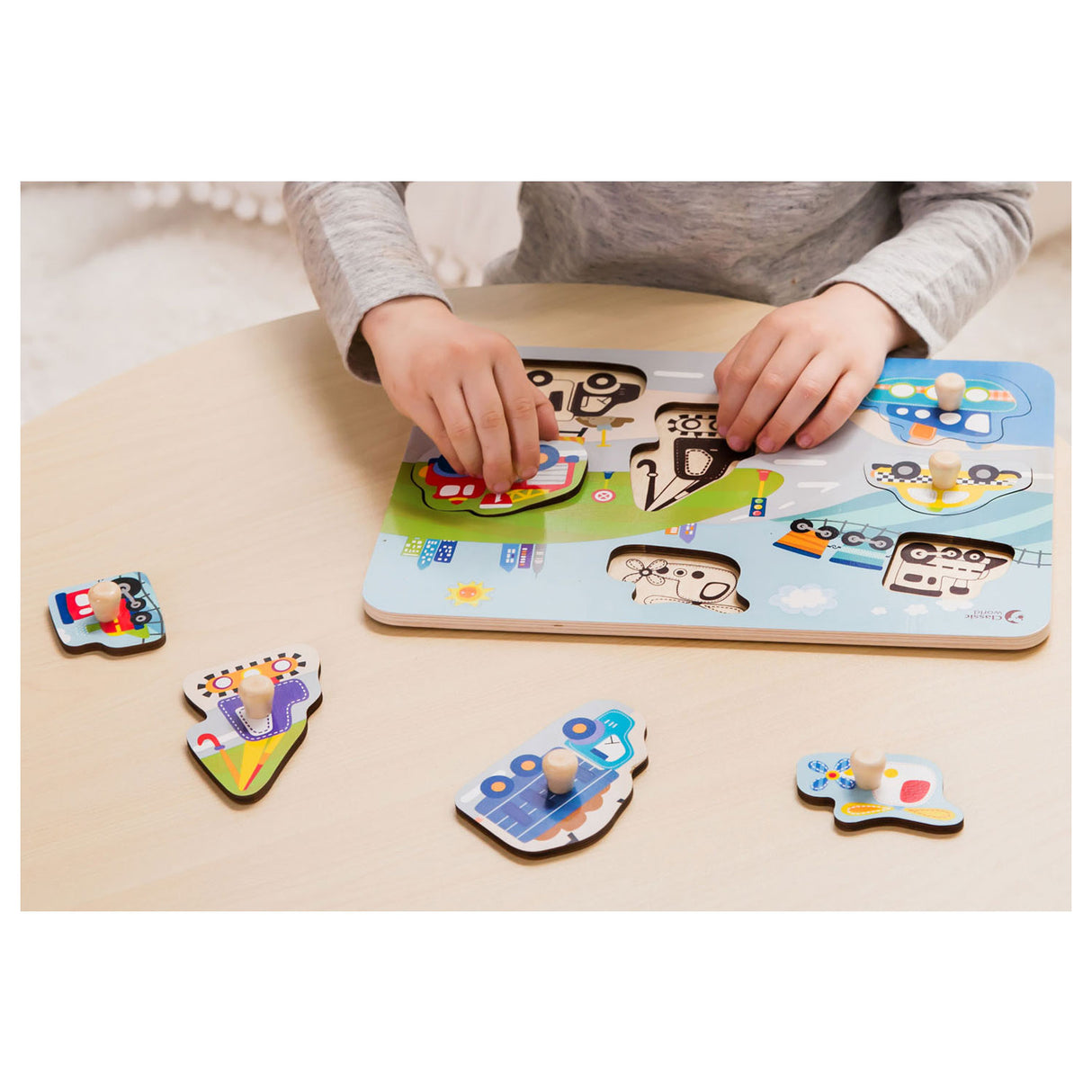 Klassisk World World Wooden Nick Puzzle Traffic, 8 ..