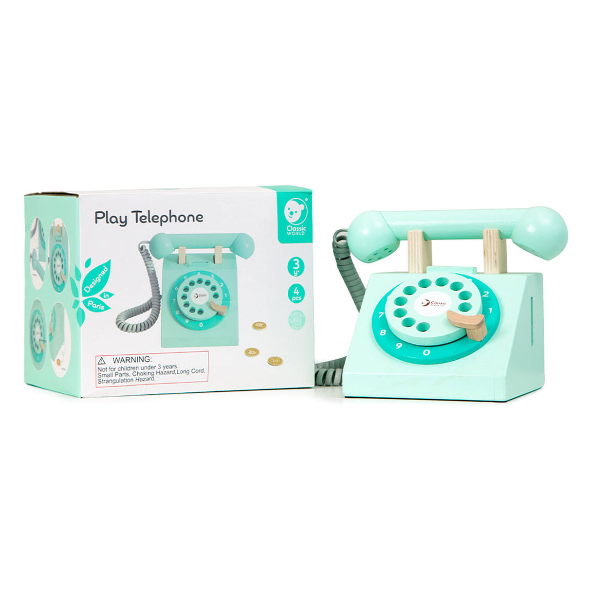 Classic World Retro-Telefon aus Holz, türkis