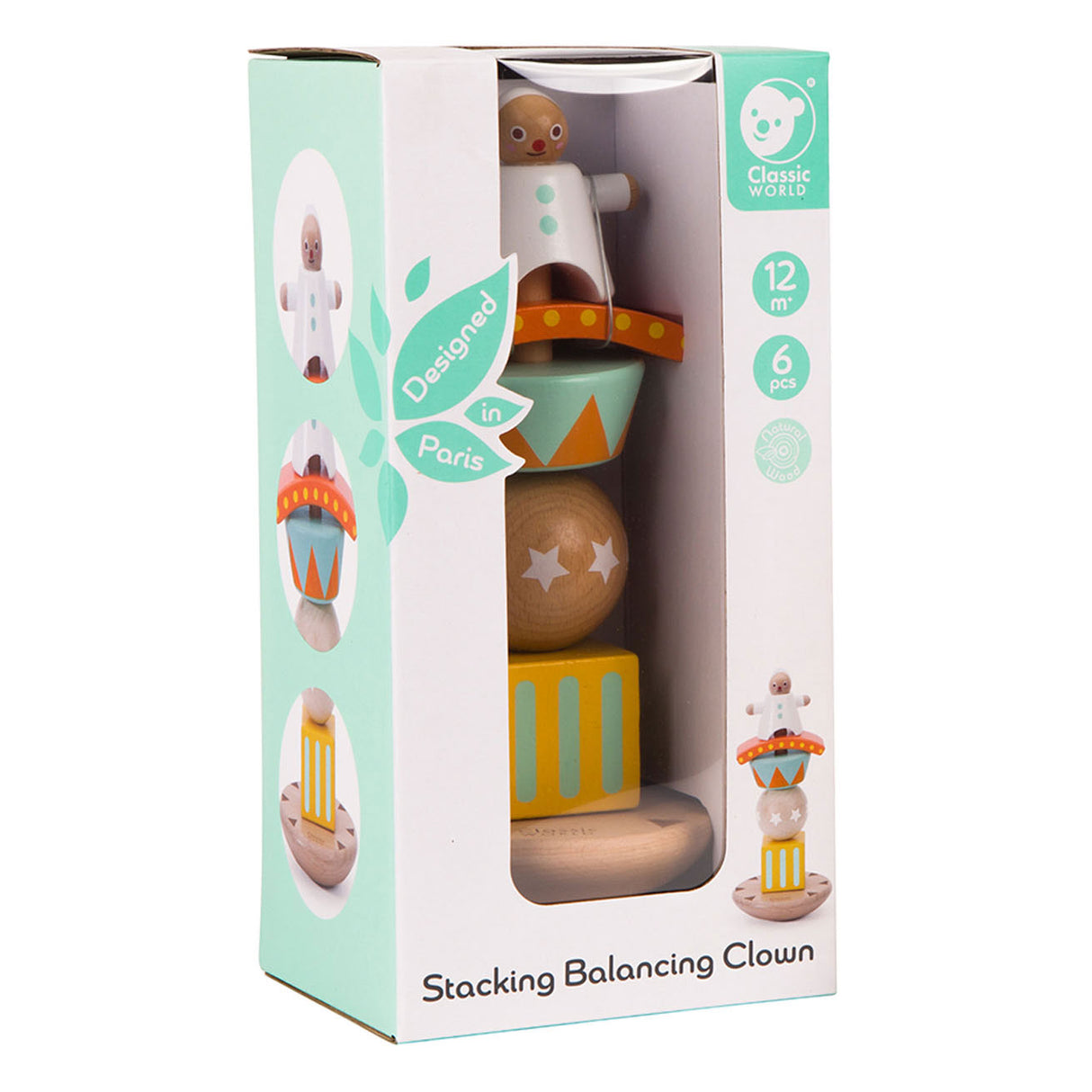 Classic World Holzstapel- und Balancespiel Clown, 6-teilig.