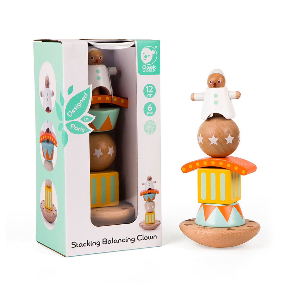 Classic World Holzstapel- und Balancespiel Clown, 6-teilig.