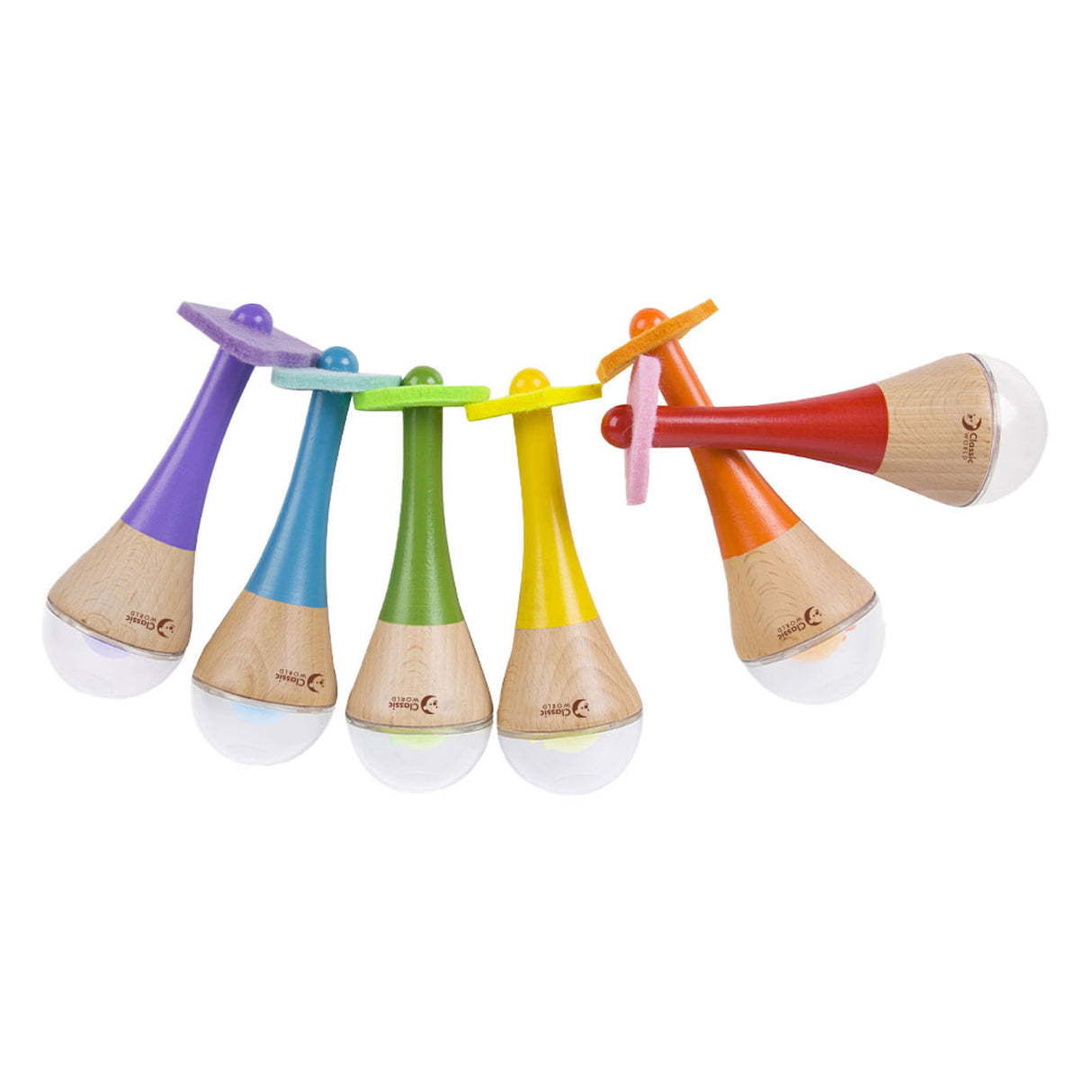 Klassische Weltrassel 2 in 1 hölzernes Regenbogen-Maracas-Instrument 1 Stk. - Uni