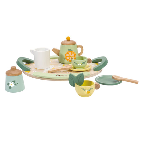 Classic World Vintage-Teeservice aus Holz mit Tablett, 14-teilig.