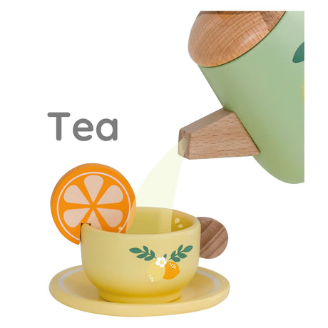 Classic World Vintage-Teeservice aus Holz mit Tablett, 14-teilig.