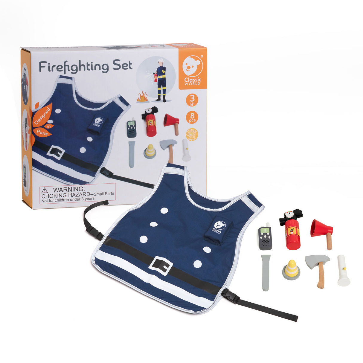 Classic World Feuerwehr-Spielset aus Holz, 8-teilig.