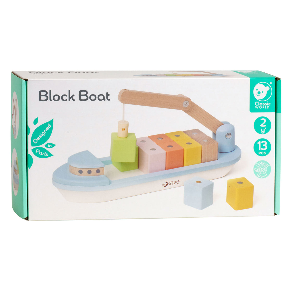 Klassiker World World Wooden Blockboot mit Tap, 13dlg.