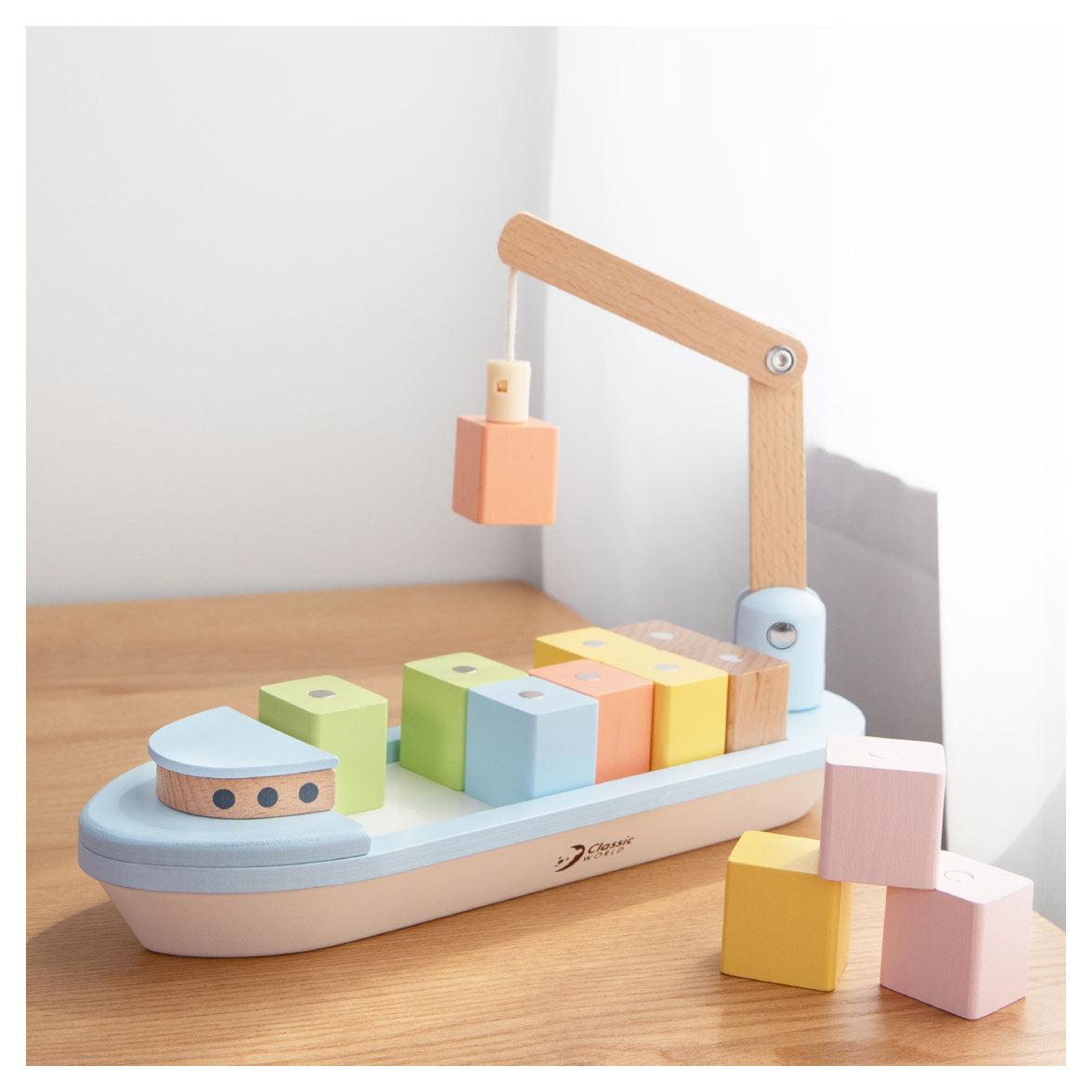 Classic World World Wooden Block Boat con Tap, 13dlg.