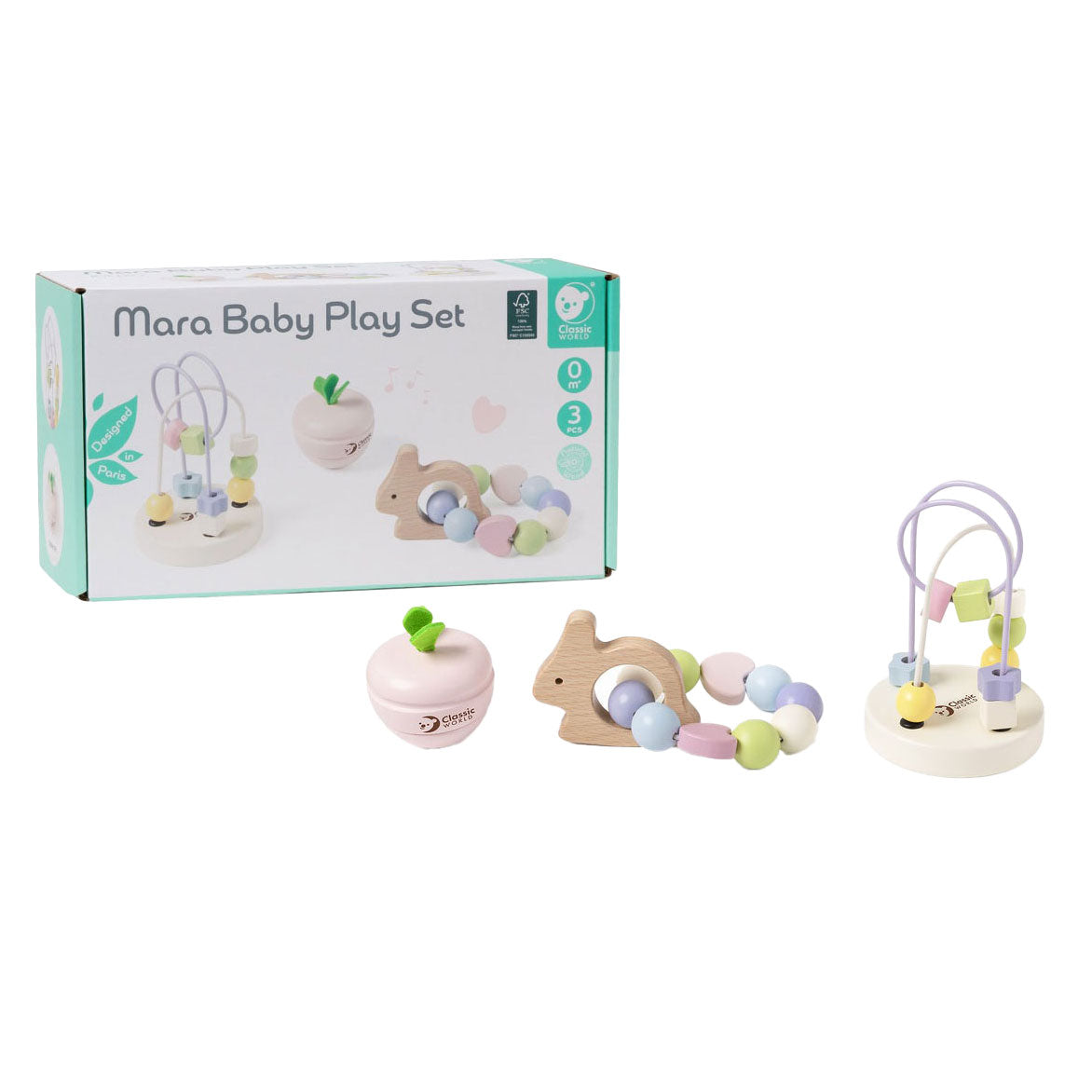 Klassiker World World Wooden Baby Play Set Mara, 3dlg.