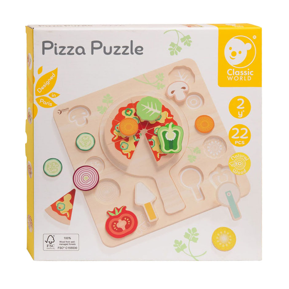 Classic World Holzspielzeug Formpuzzle Pizza 22 Teile pädagogisch.