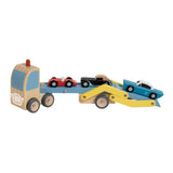 Klassischer Welttransporter aus Holz mit 3 Autos