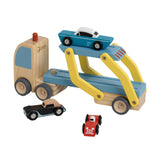 Klassischer Welttransporter aus Holz mit 3 Autos