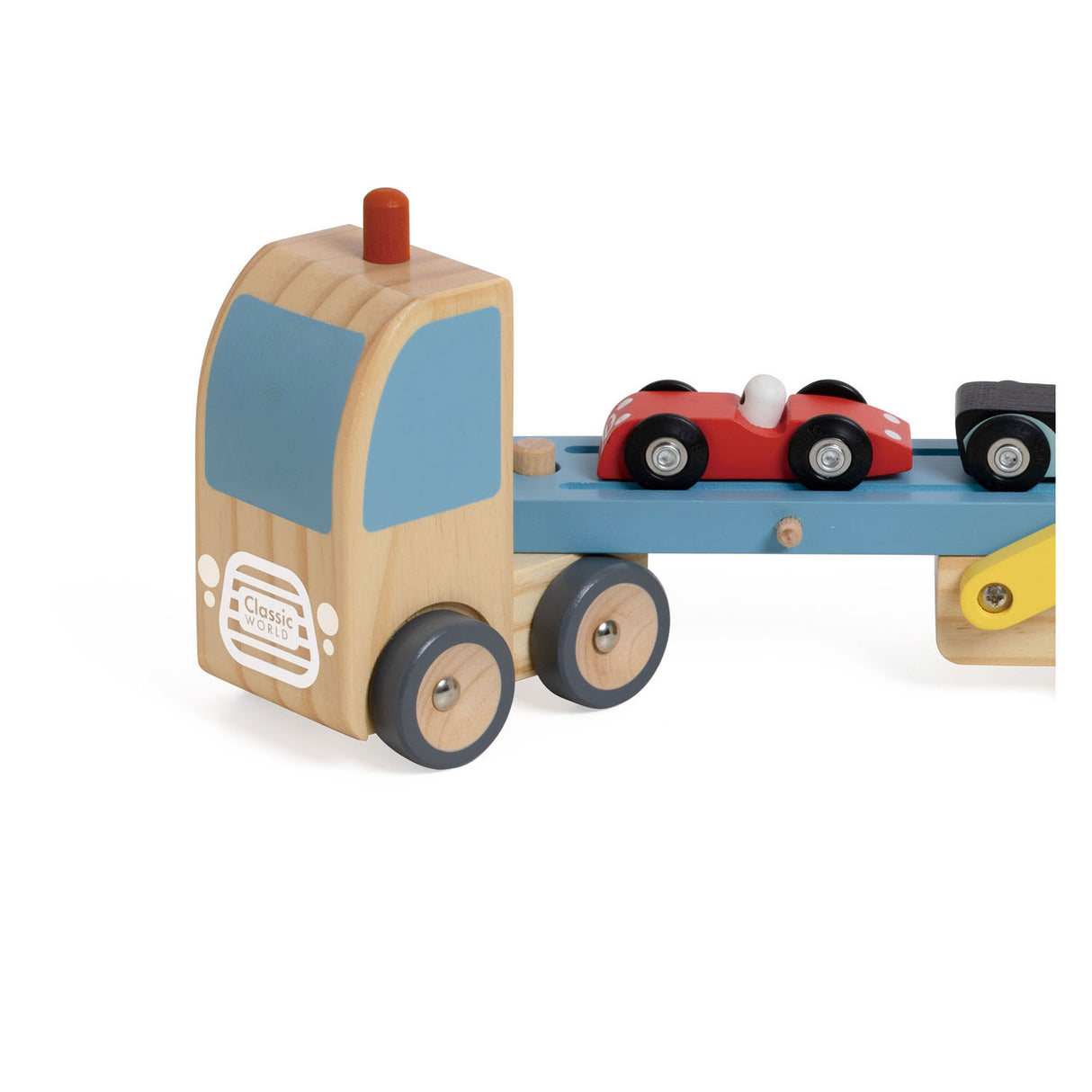 Klassischer Welttransporter aus Holz mit 3 Autos
