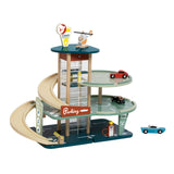 Classic World Vintage-Garagenspielzeug aus Holz mit Autos und Aufzug, 11-teilig.
