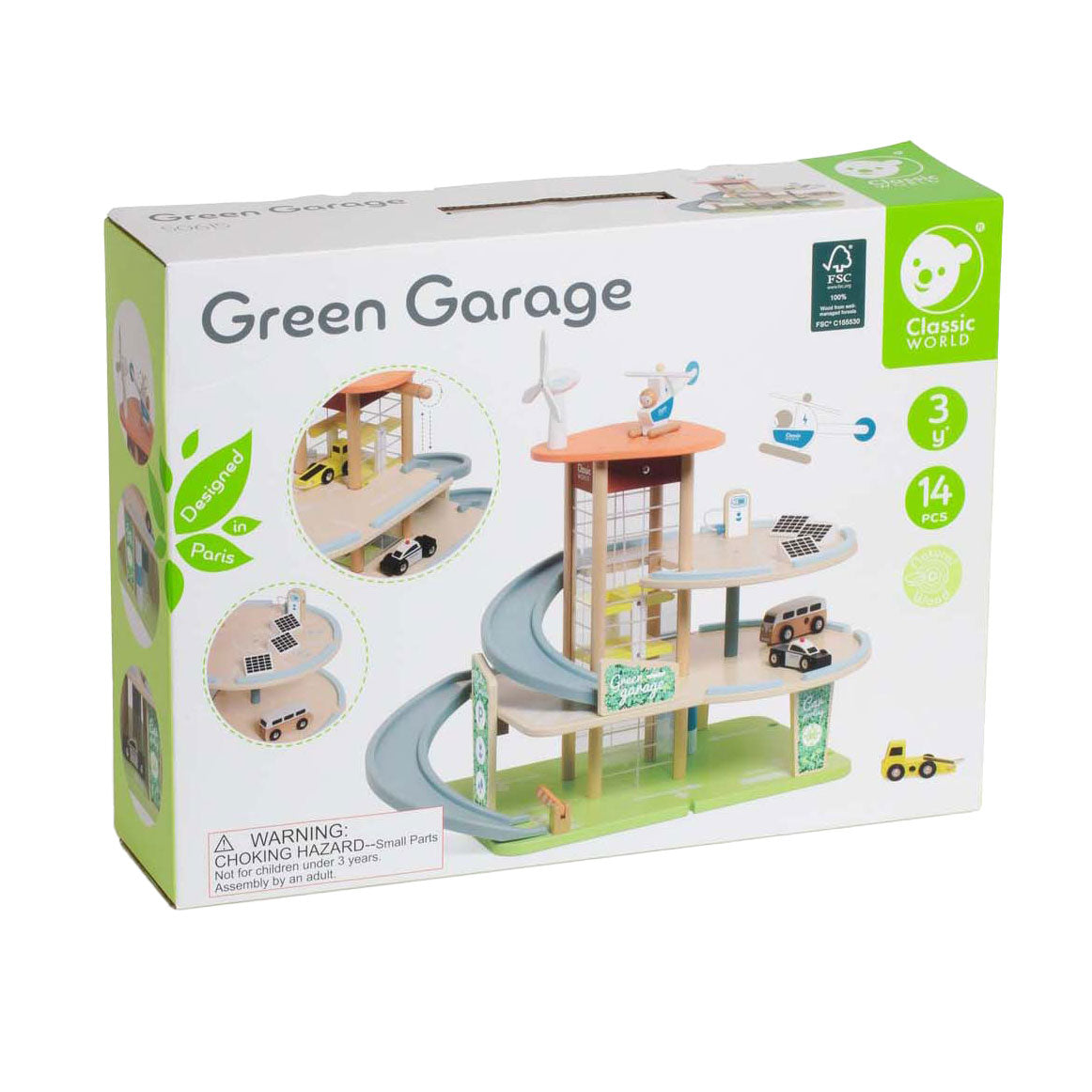 Nachhaltige Holzgarage von Classic World mit Zubehör, 19-tlg.