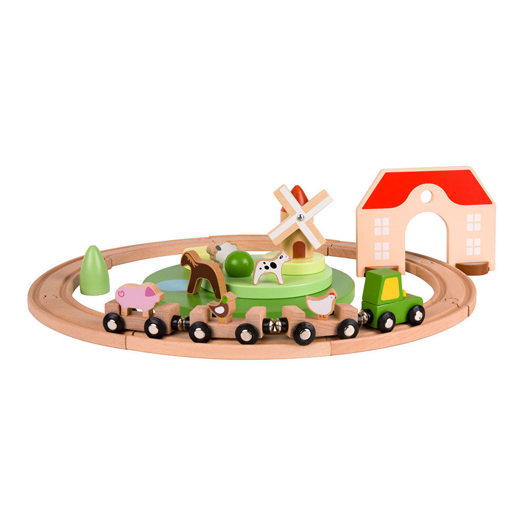 Speelset de trains de ferme en bois classiques, 28dlg.