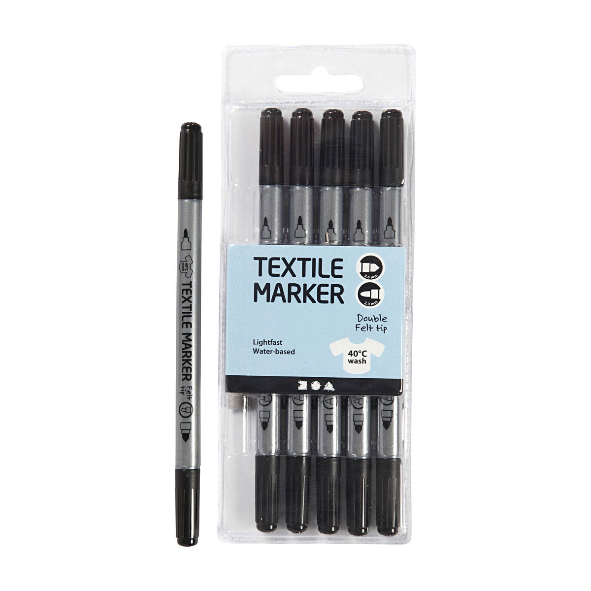 Double -sided textile markers - black, 6st.