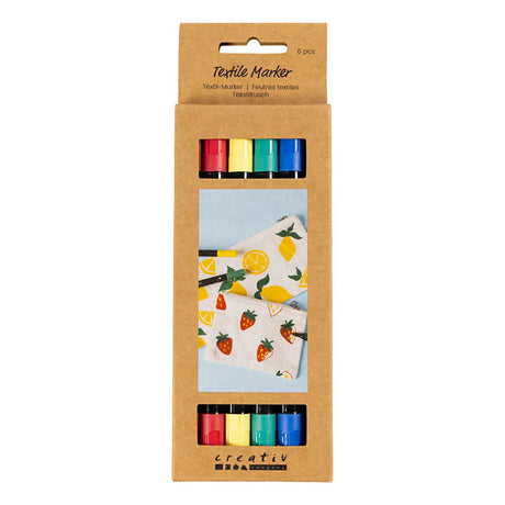Creativ Company Textilmarker, Strichstärke 2,3 + 3,6, Standardfarben, 6 Stück 1 Box