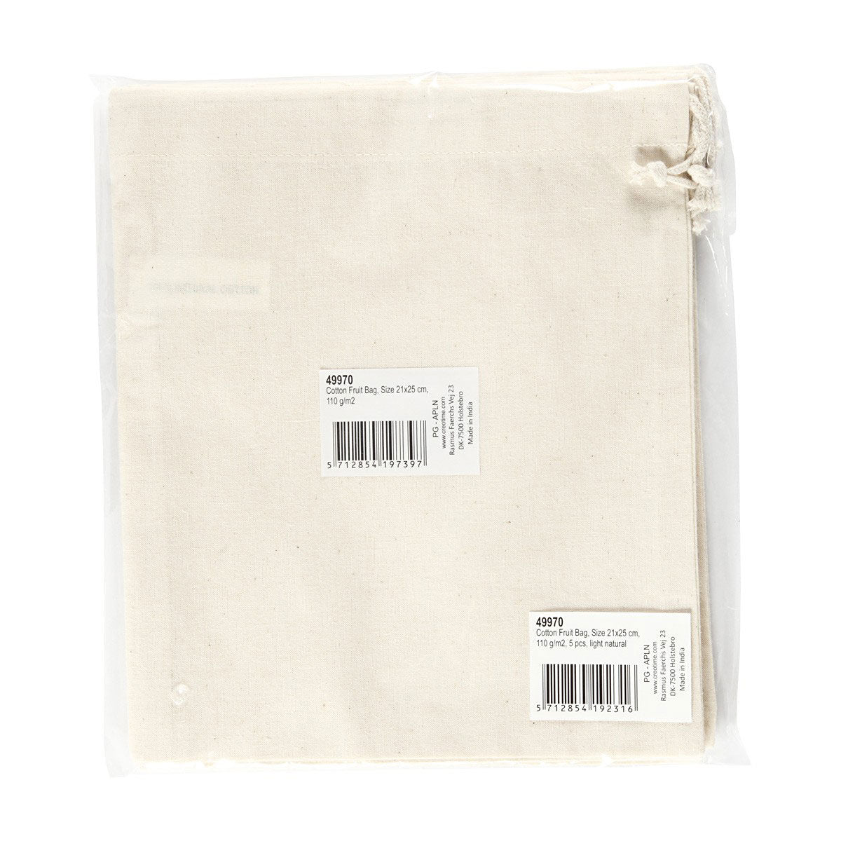Kreativunternehmen https: www.cchobby.nl fabric-bag-size-21x25-cm-110-gr-light-natural-5-piece-1-box