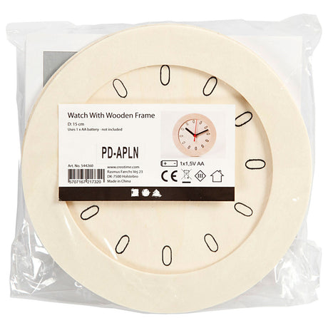 Kreativunternehmen https: www.cchobby.nl Clock-with-wooden-frame-d-15-cm-1-piece