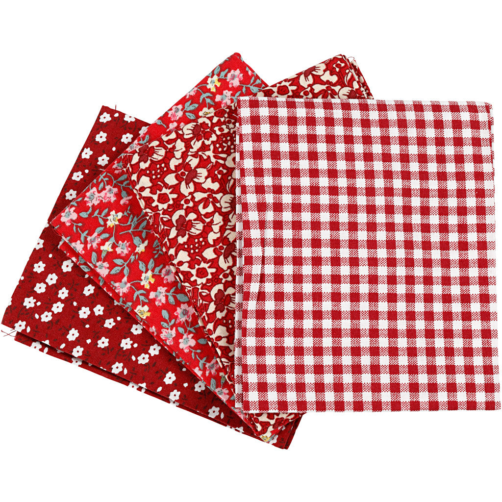 Patchwork Fabric Red 45x55cm, 4st.