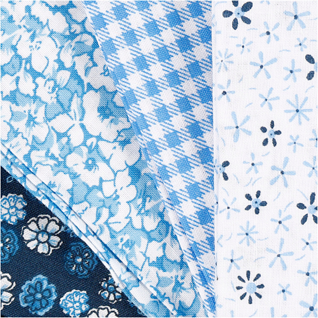 Fabric de patchwork bleu 45x55cm, 4st.