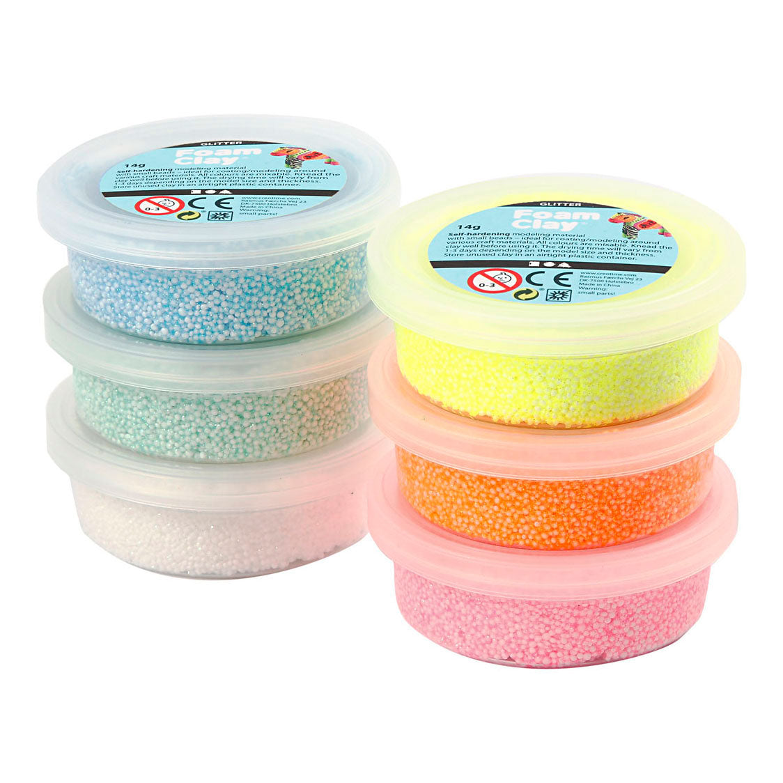 Foam Clay Pastellfarben Glitzer, 6x14gr.
