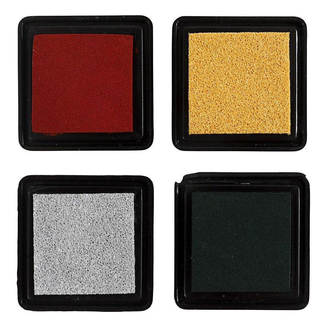 Stempeltinte der Firma Creativ, Gold, Lindgrün, Weihnachtsrot, Silber, H: 2 cm, Größe 3,5x3,5 cm, 4 Stück 1 Box