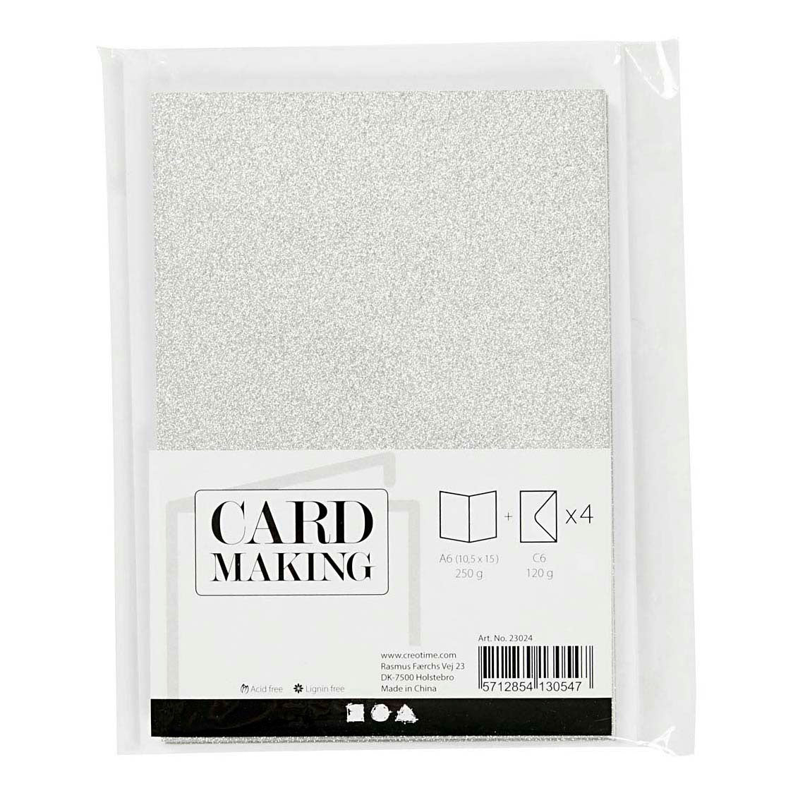 Creativ-Firmenkarten und Umschläge, Kartengröße 10,5 x 15 cm, Umschlaggröße 11,5 x 16,5 cm, Glitzer, 120+250 g, Silber, 4 Set 1 Box
