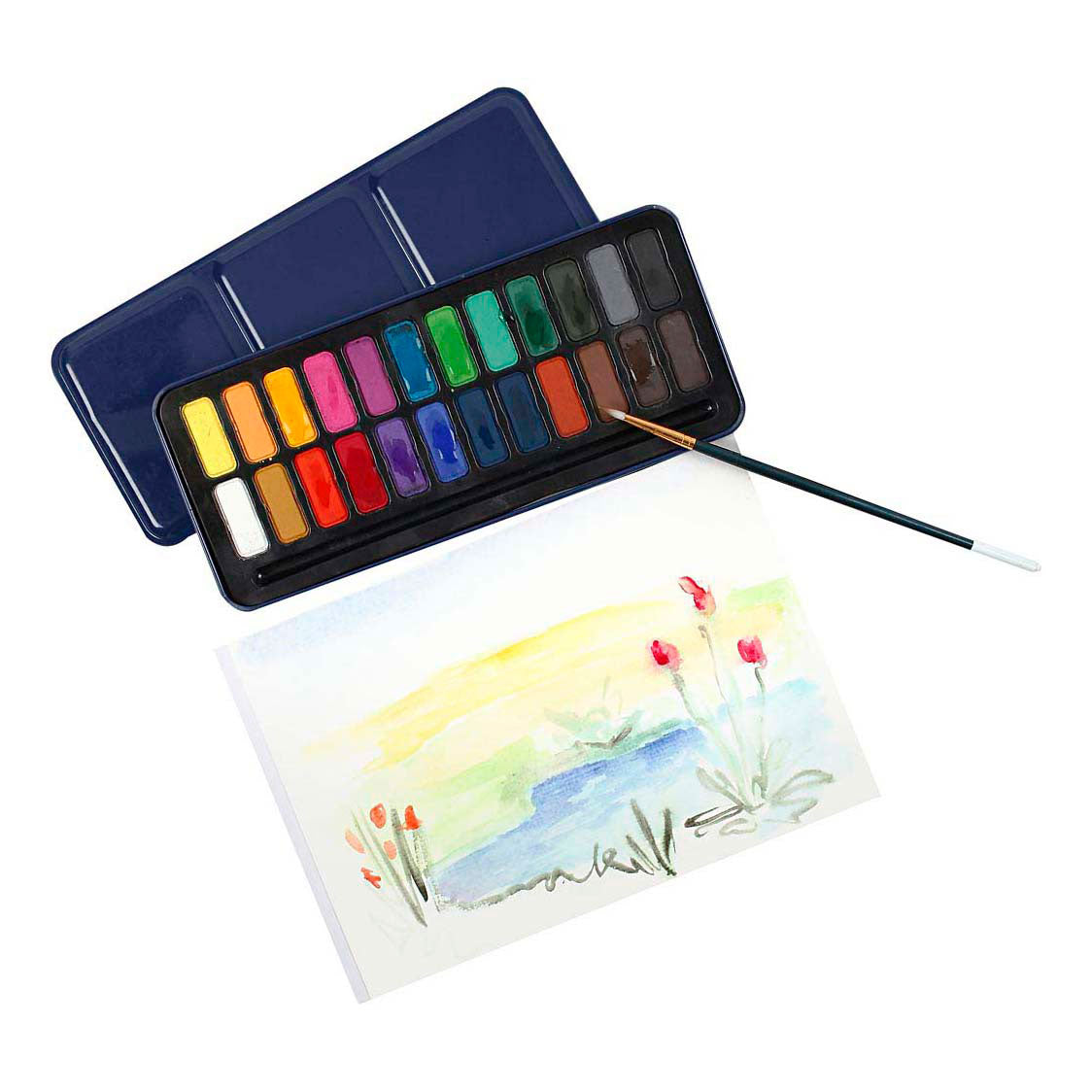 Creativ Company Aquarell-Set, Größe 12x30 mm, verschiedene Farben, 24 Farben 1 Box