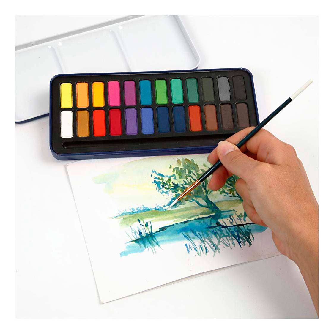 Creativ Company Aquarell-Set, Größe 12x30 mm, verschiedene Farben, 24 Farben 1 Box