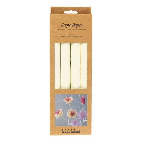 Creativ Company Krepppapier, Blatt 25 x 60 cm, Kreppverhältnis: 180 %, 105 g, gebrochenes Weiß, 4 Blatt 1 Karton