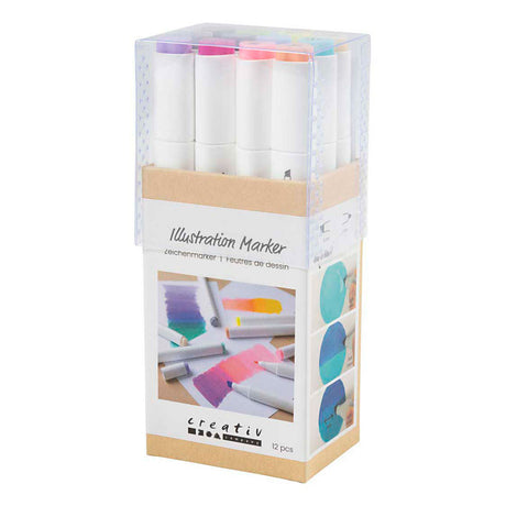 Creativ Company Zeichenstift, Strichstärke 1+8 mm, Pastellfarben, 12 Stück, 1 Box