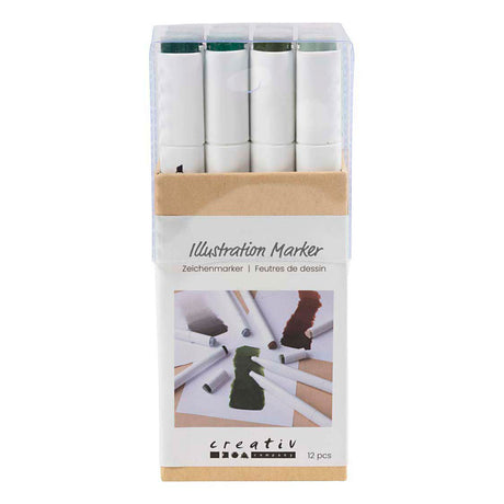 Creativ Company Zeichenmarker, Strichstärke 1+8 mm, Naturfarben, 12 Stück 1 Box