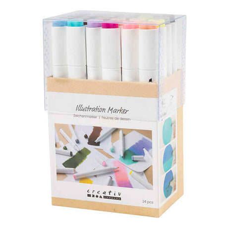 Creativ Company Zeichenstift, Strichstärke 1+8 mm, Pastellfarben, Standardfarben, 24 Stück 1 Box